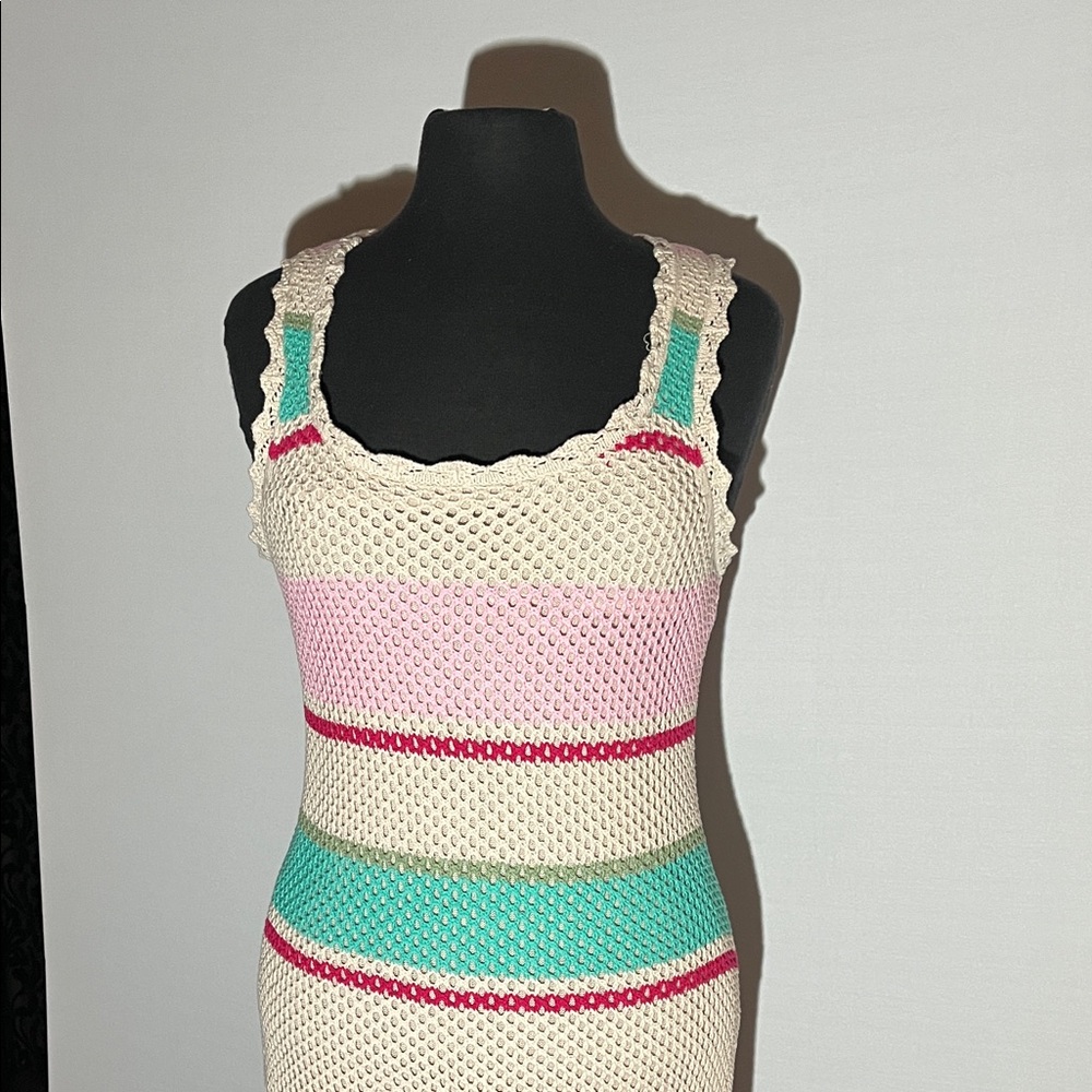 NWT - Crochet Maxi Dress 
Cotton
Pink & Blue Crochet
Lined